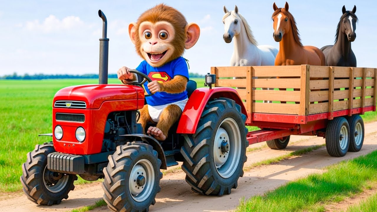 🐒🚜💔 Monkey Zizi Rescues an Injured Horse on the Farm! 😱🐴 Monkey Farm Work ❤️