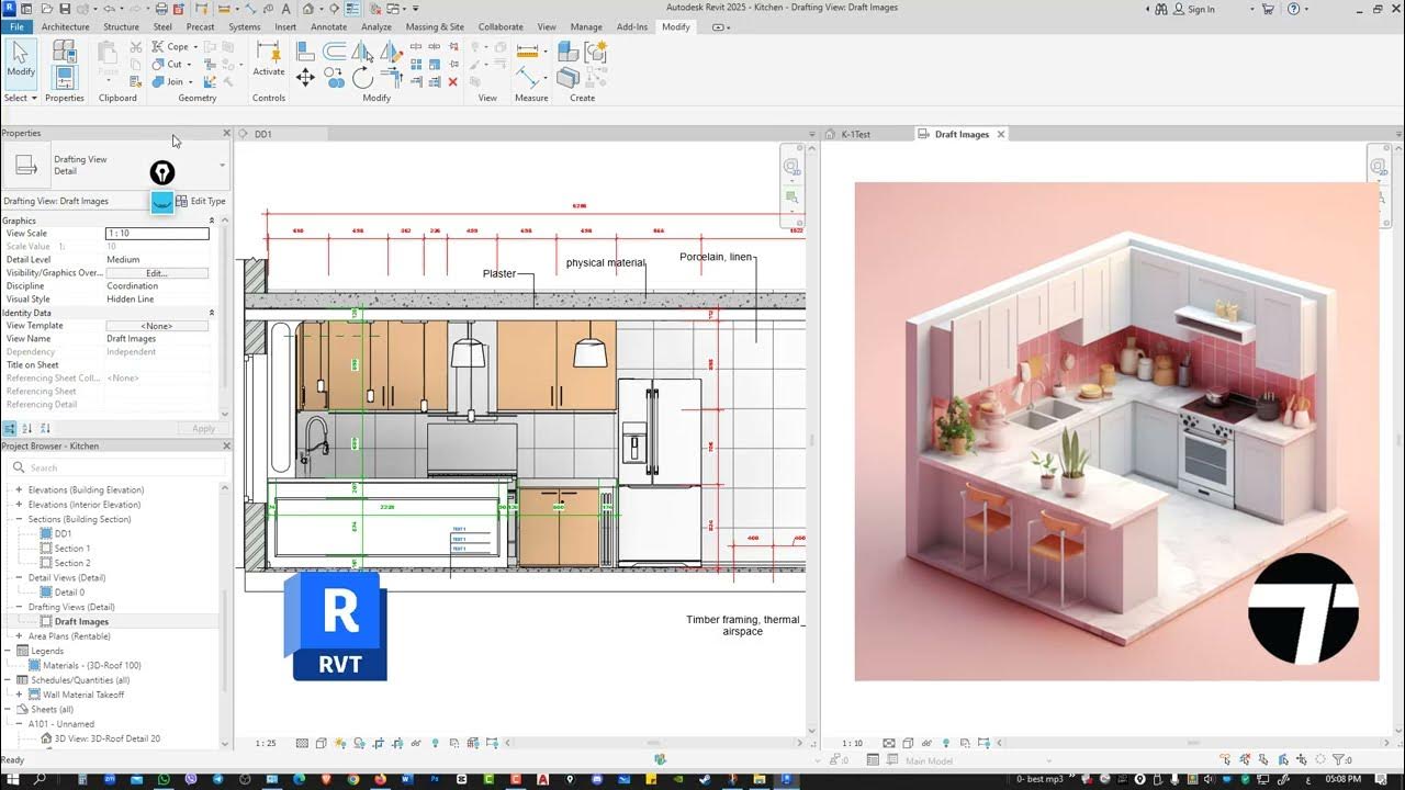 Revit 2025 & Twinmotion (kitchen shop drawing) ريفيت معماري شوب دروينج