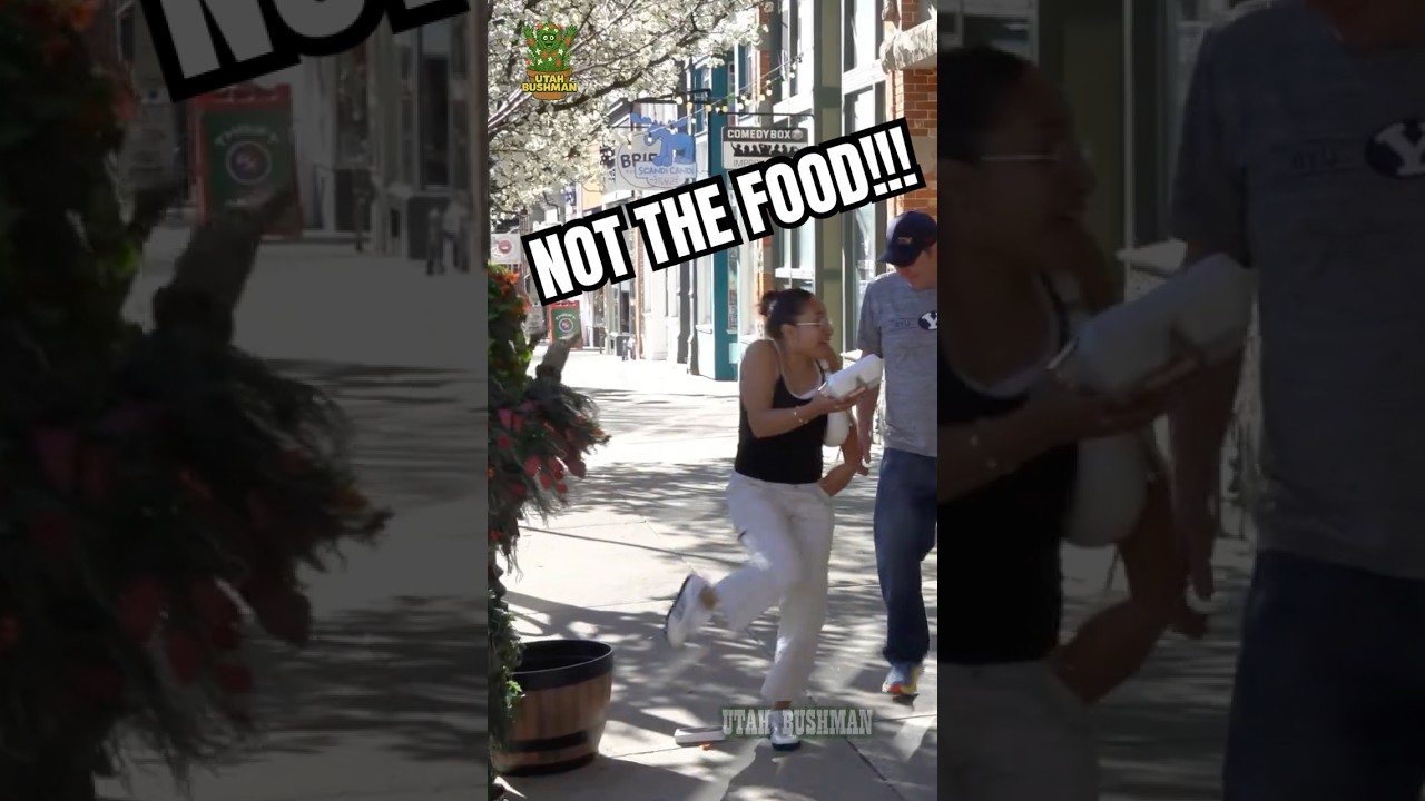 She ALMOST Dropped Her Lunch! 🥡 😂 #bushman #pranks
