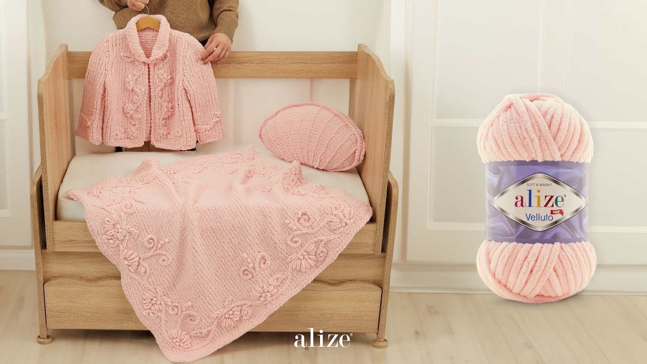 Детское детское одеяло и кардиган с цепной вышивкой от Alize Velluto