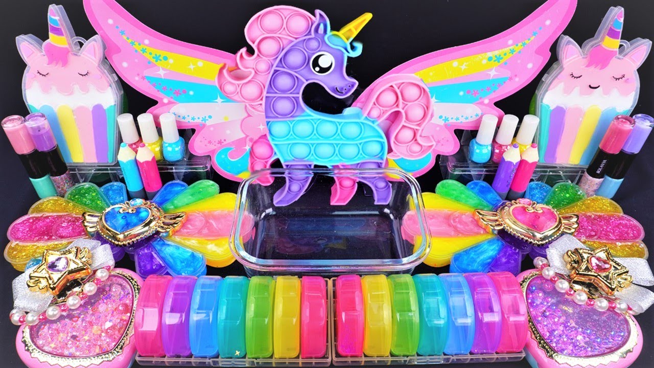 Unicorn Rainbow Slime Mixing Random Cute,shiny things into slime ASMR