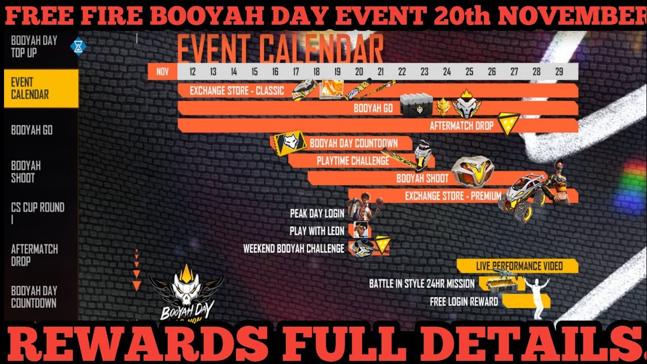 FREE FIRE BOOYAH DAY EVENT 20th NOVEMBER REWARDS FULL DETAILS.