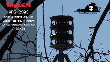 Siren Test | Whelen WPS-2903 | Voice, Hi-Lo, Airhorn - Charlottesville, VA | 1/28/25