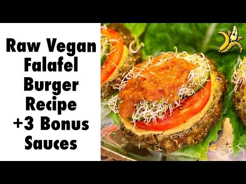 Raw Vegan Falafel Burger Feast Recipes with 3 Bonus Sauces!