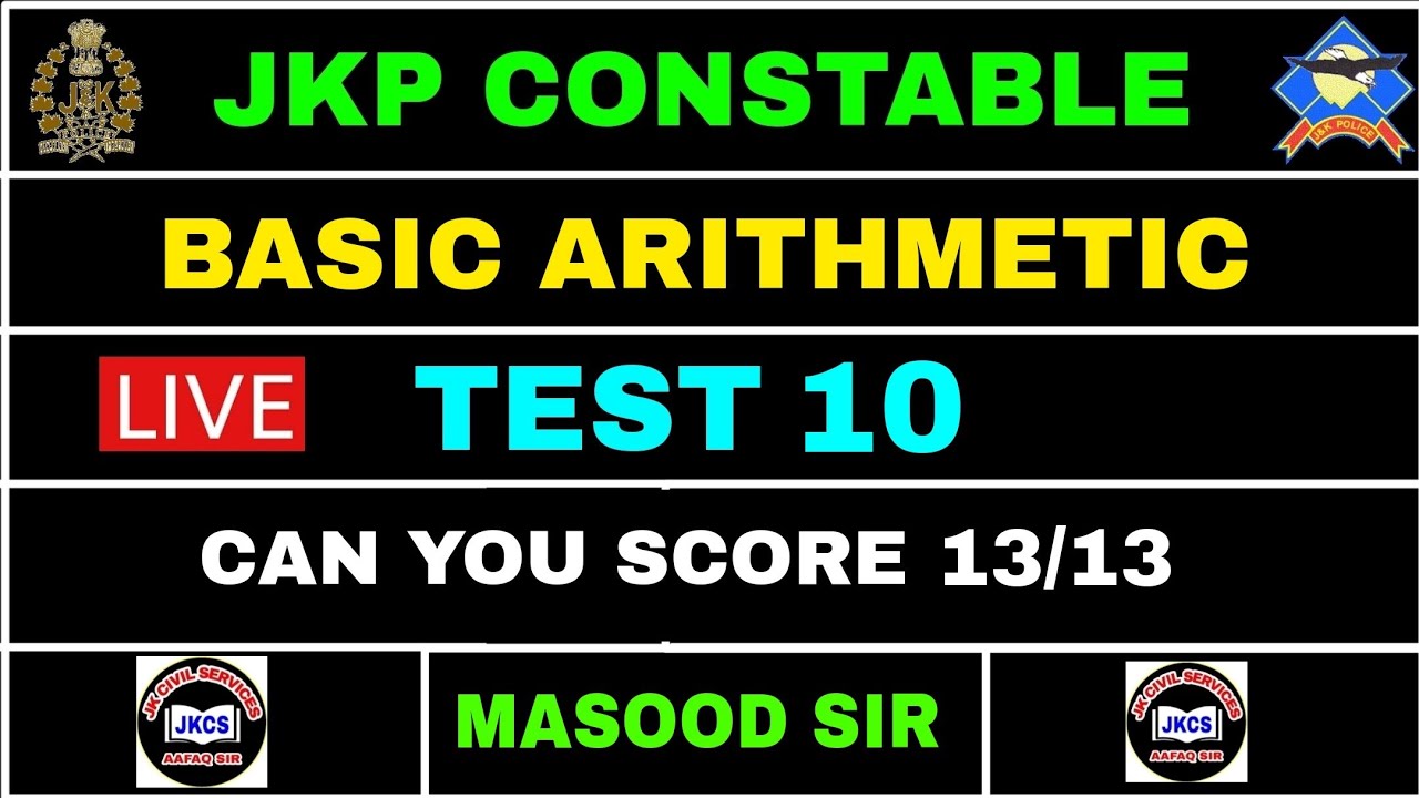 BASIC ARITHMETIC LIVE TEST 10 JKP CONSTABLE MASOOD SIR YouTube Basic arithmetic live test 10 jkp constable masood sir youtube