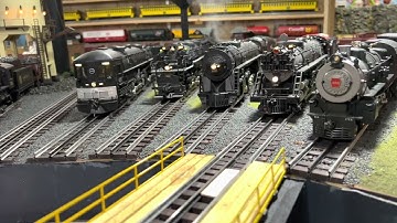 LARGE O GAUGE LAYOUT- Lionel legacy MTH DCS.- clips lots of different trains running.