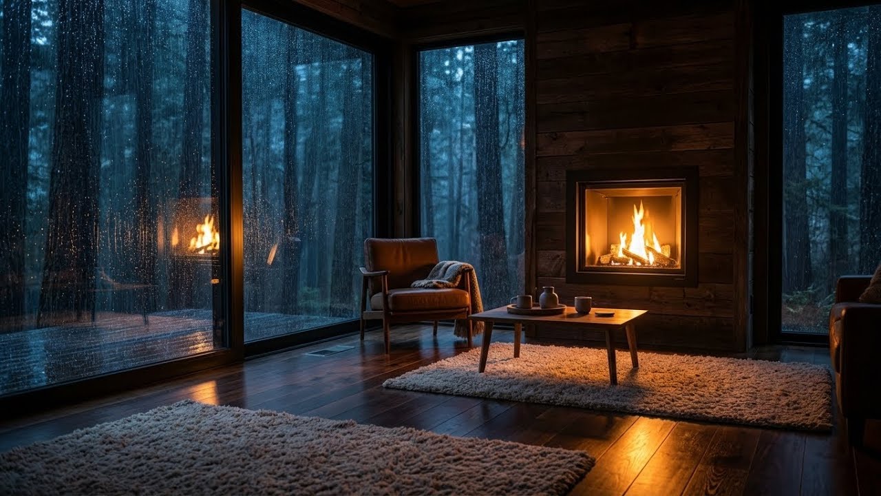 Deep Calm Rain Sounds: Luxury Woodland Cabin Fireplace Ambience for Better Rest and Relaxation 🌲🔥💤