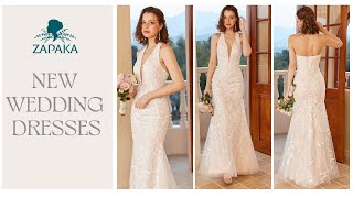 Zapaka 2022 Mermaid Deep V Neck White Lace Wedding Dress With Appliques