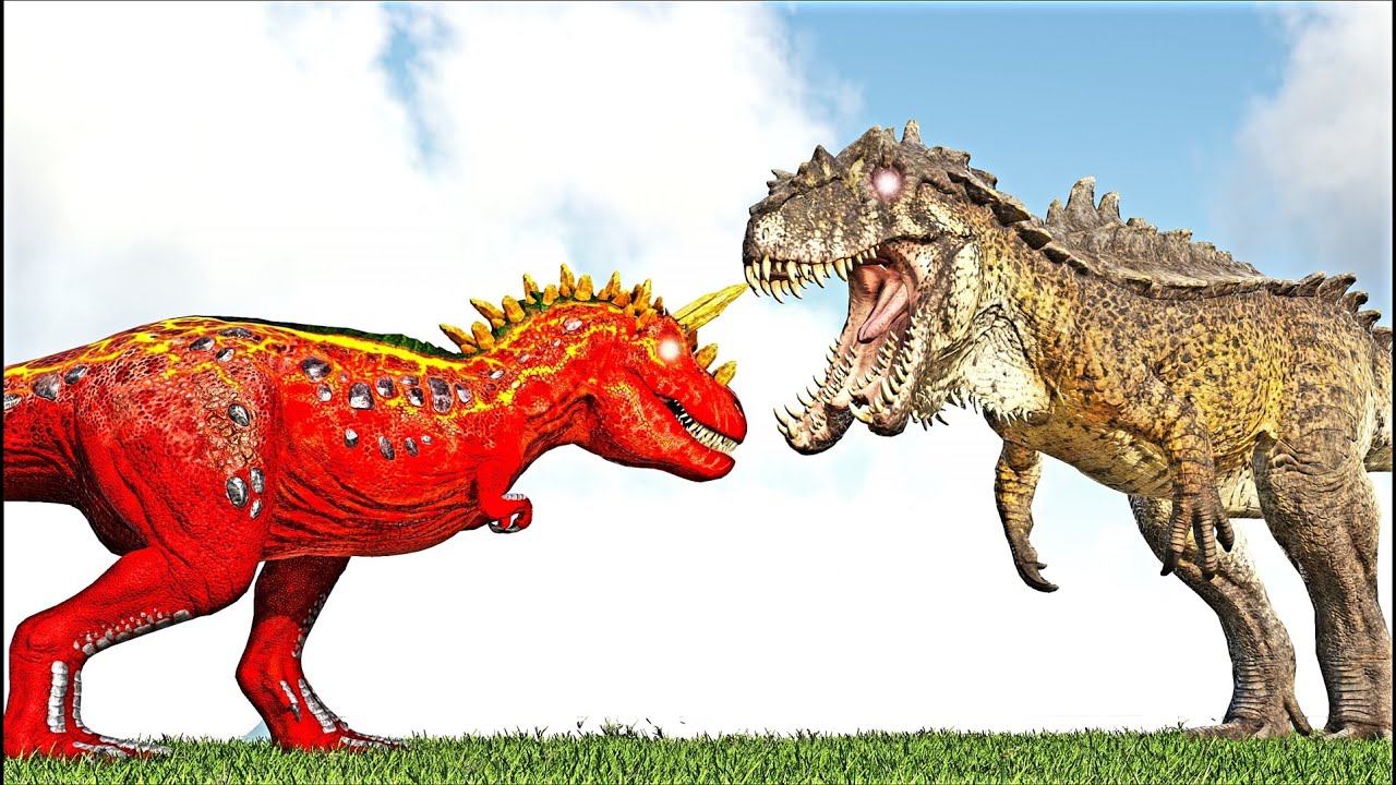 ALPHA INFERNAL T-REX LVL 3.000 VS HYPO SPINO & GIGANOTOSAURUS THE ISLE (ARK SURVIVAL EVOLVED BATTLE)