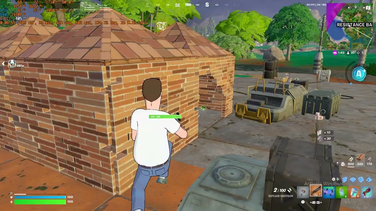 Fortnite, rtx 3060 laptop (90w undervolt),  xmg  apex max 15, r7 5700x3d,  new season