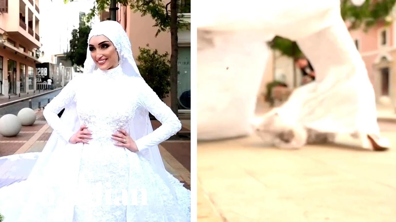 Beirut explosion footage shows impact as bride poses for photographs