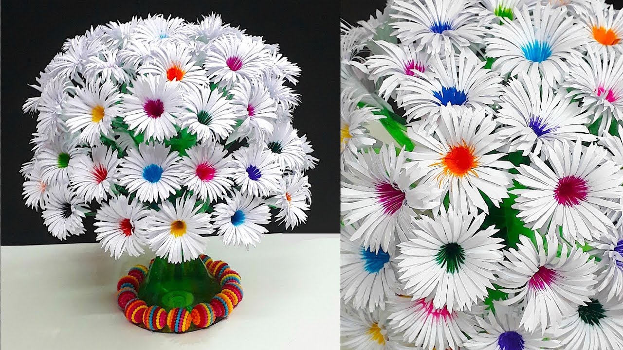 ⁣DIY-Paper flowers Guldasta made with Empty Plastic bottles|Paper ka Guldasta Banane ka Tarika