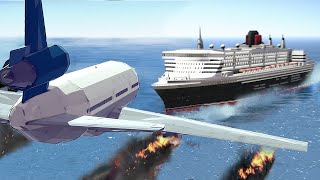 Airplane Crashes Into Big Ship After Engine Exploded - Emergency Landings In Besiege plane crash