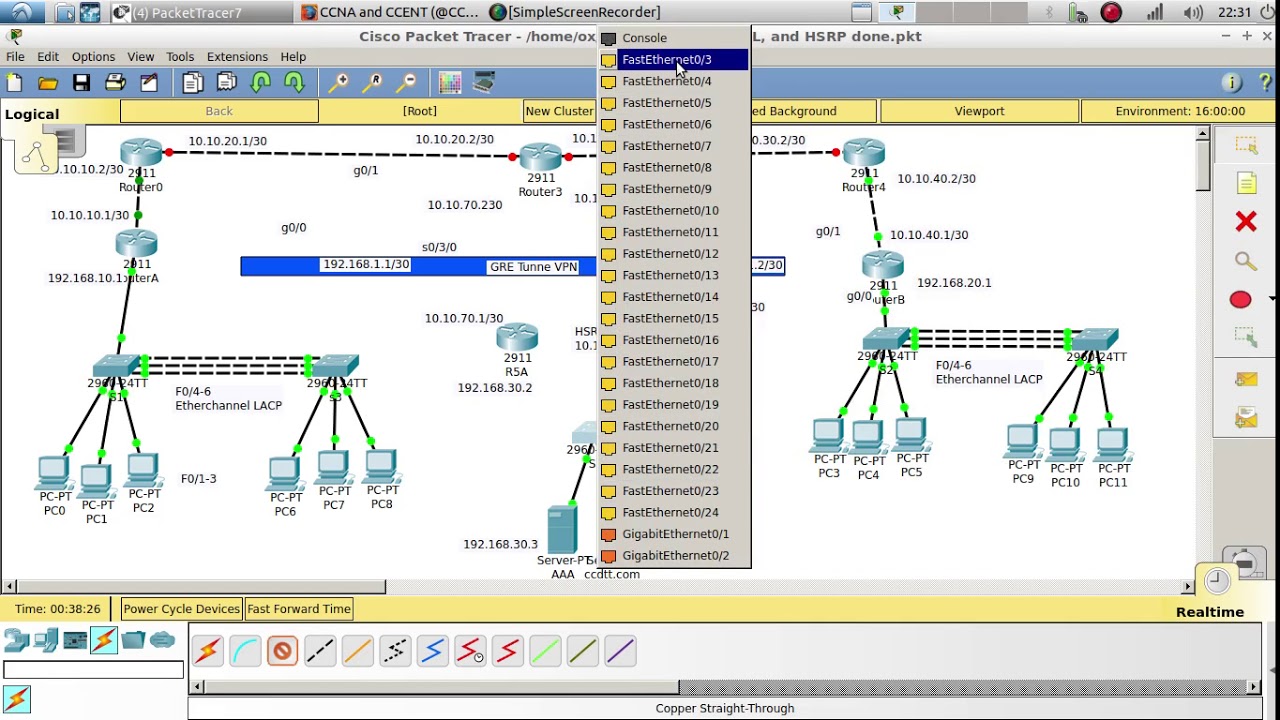 CCNA Lab configuring Extended Access List (ACL), HSRP and, AAA - YouTube