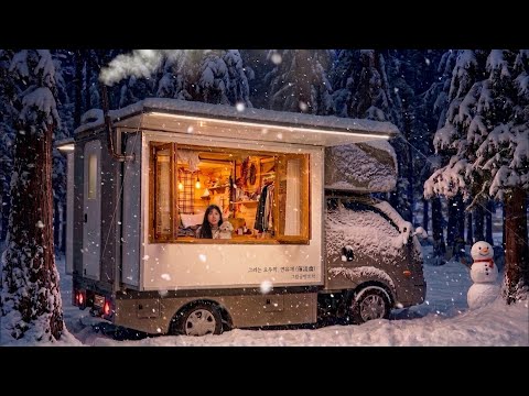 ❄️Best Winter Camping in a Cozy Cabin Truck with My Dog | Heavy Snow Binge Watching ASMR