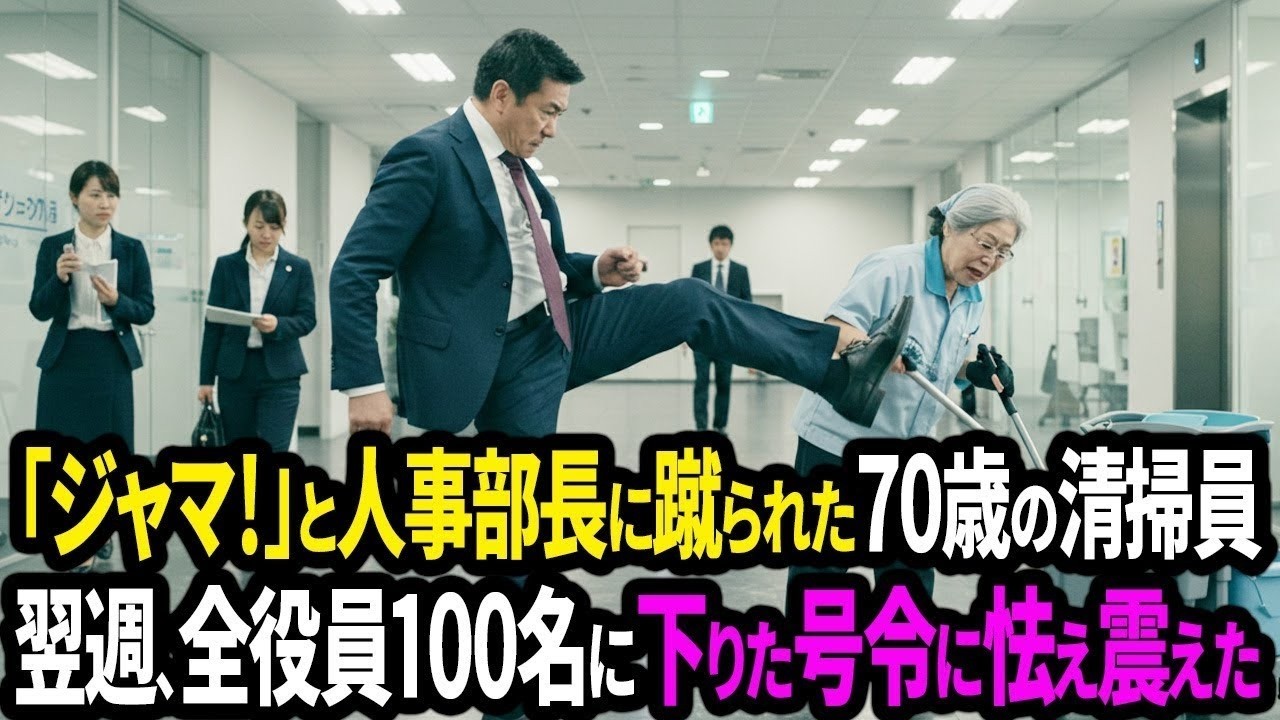 「ジャマなんだよ！」と掃除中に蹴られた70歳の清掃員のおばあさん。翌朝、全役員100名に号令！蹴った男が震える…【面白きかな人生】