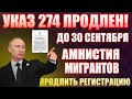 УКАЗ 274 ПРОДЛЕН. Амнистия для мигрантов до 30 сентября. Продлить регистрацию