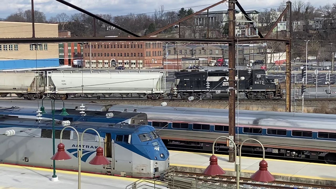 Amtrak 112 Keystone Service at Harrisburg PA station crew change with NS in background