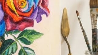 依頼作品】【美しすぎる】虹色に染まるバラの油絵が完成するまで