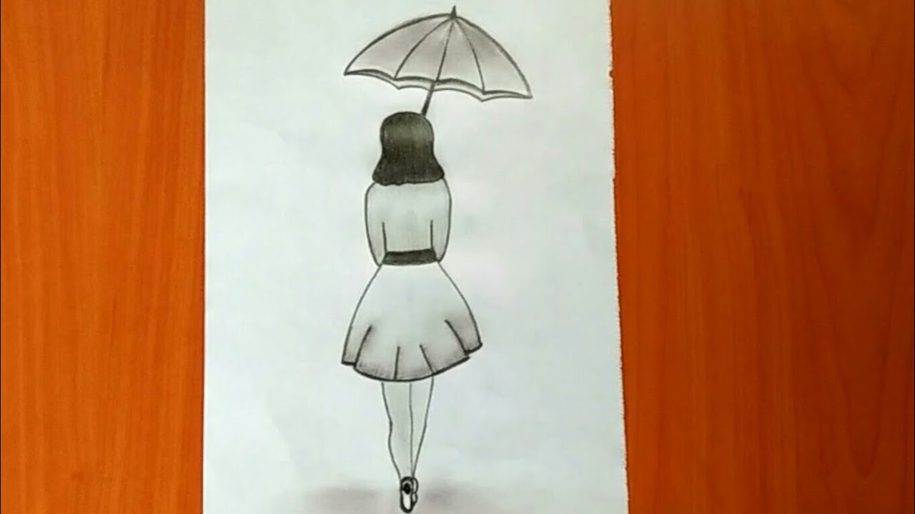 How to draw a girl simple and easy step by step/rainy day drawing ...