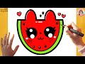 How to Draw a Cute Kitty Cat Watermelon Easy | Kawaii Fruit Drawing Step by Step ????????????