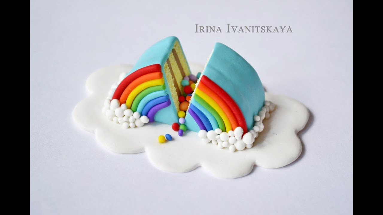 Радужный торт из FIMO - кулинарная миниатюра