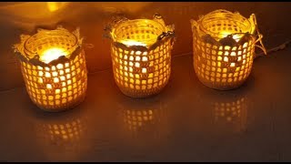 #DIY, crocheted candlecholder BİR GÜNDE BİTEN TIĞ İŞİ MUMLUKLAR