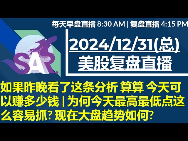 美股直播12/31[复盘] 如果昨晚看了这条分析 算算 今天可以赚多少钱 | 为何今天最高最低点这么容易抓? 现在大盘趋势如何?