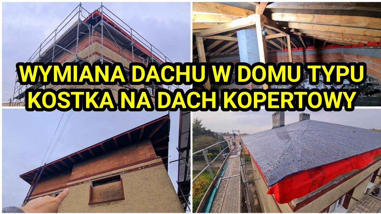 WYMIANA DACHU PŁASKIEGO PULPITOWEGO W DOMU TYPU KOSTKA PRL-OWSKA NA DACH KOPERTOWY CZTEROSPADOWY