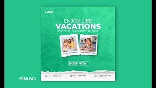 Travel Holiday Vacation Social Media Post Web Banner Design (free psd)