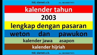 kalender 2003 lengkap pawukon - weton - pasaran kalender jawa / hijriah
