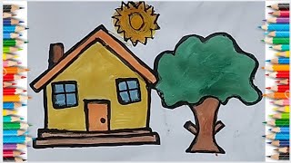 easy and simple  drawing for kids,  house and tree drawing for kids, kids educational video
