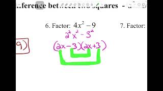 Notes 20 - Factoring the Difference of Two Squares