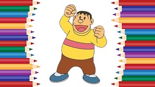 How to color Gyan |Markers and pencil color| coloring Gyan| Doraemon character| tutorial screenshot 5