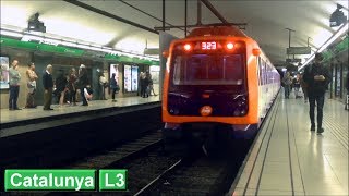 Trains class 3000 and 5000 at catalunya station of the barcelona metro
line 3. - opened in december 1924. connection with 1. connectio...