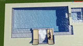 Geometric Pool w Sun Shelf, 3 LED Bubblers, Spa