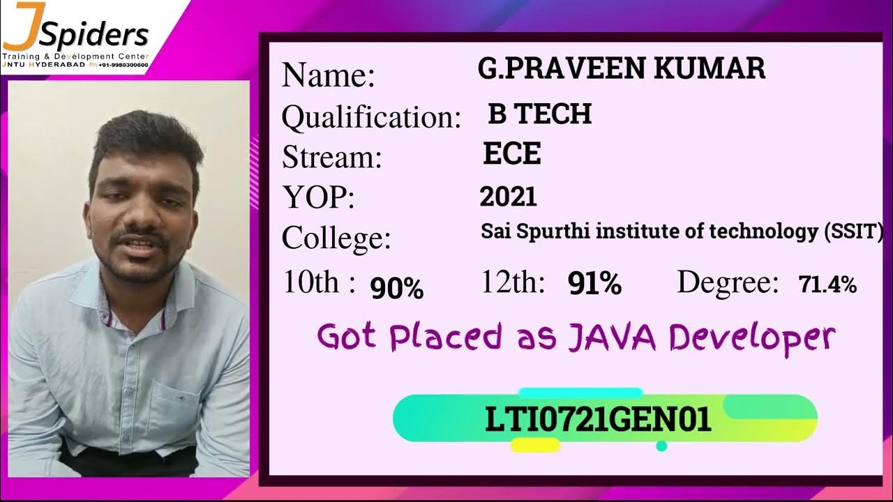 Congratulations G. Praveen Kumar placed as Java developer - YouTube