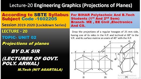 Lec- 20 ll Projection of plane ll Engineering Graphics