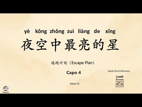 Brightest Star in the Night Sky–Escape Plan| Lyric, Pinyin, Chords & English CC | 夜空中最亮的星–逃跑计划 歌词&和弦