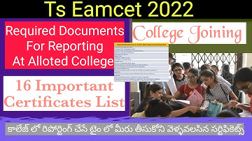 Ts Eamcet 2022 Required Documents for reporting at alloted college| *16 Important Certificates