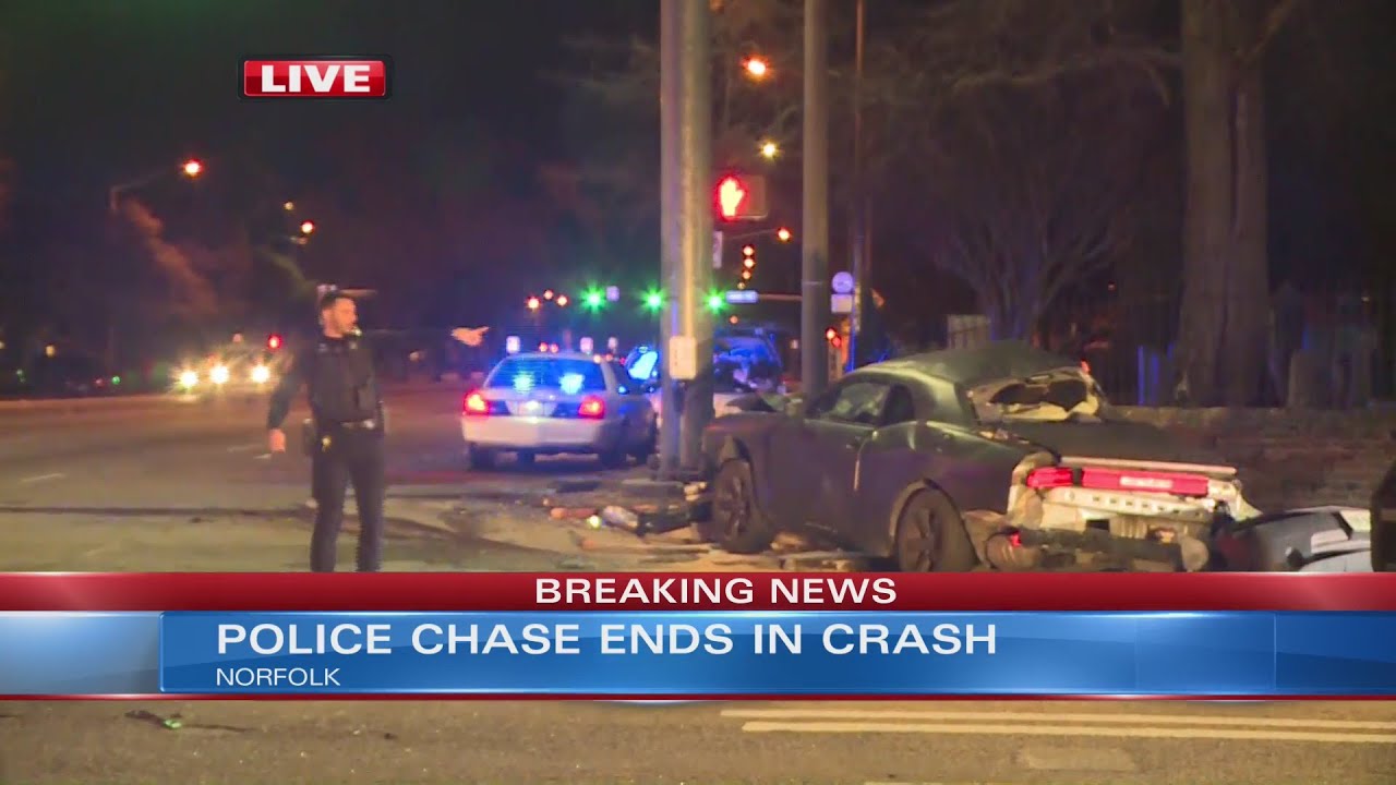 Chesapeake police pursuit ends in crash in Norfolk - YouTube