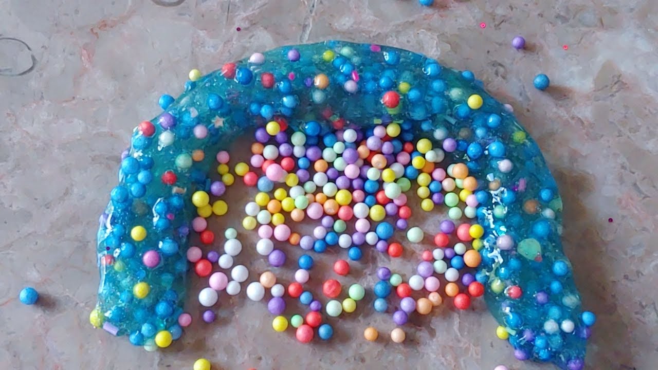 FOAM SLIME ! Mixing Foam Balls into Clear Slime ASMR YouTube