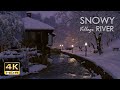 4kr snowy village river  winter stream  flowing water  sounds for sleeping  white noise  10h
