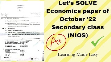 ECONOMICS PAPER OCTOBER 2022 SOLVED | SECONDARY | NIOS | ECONOMICS (214) PART 1