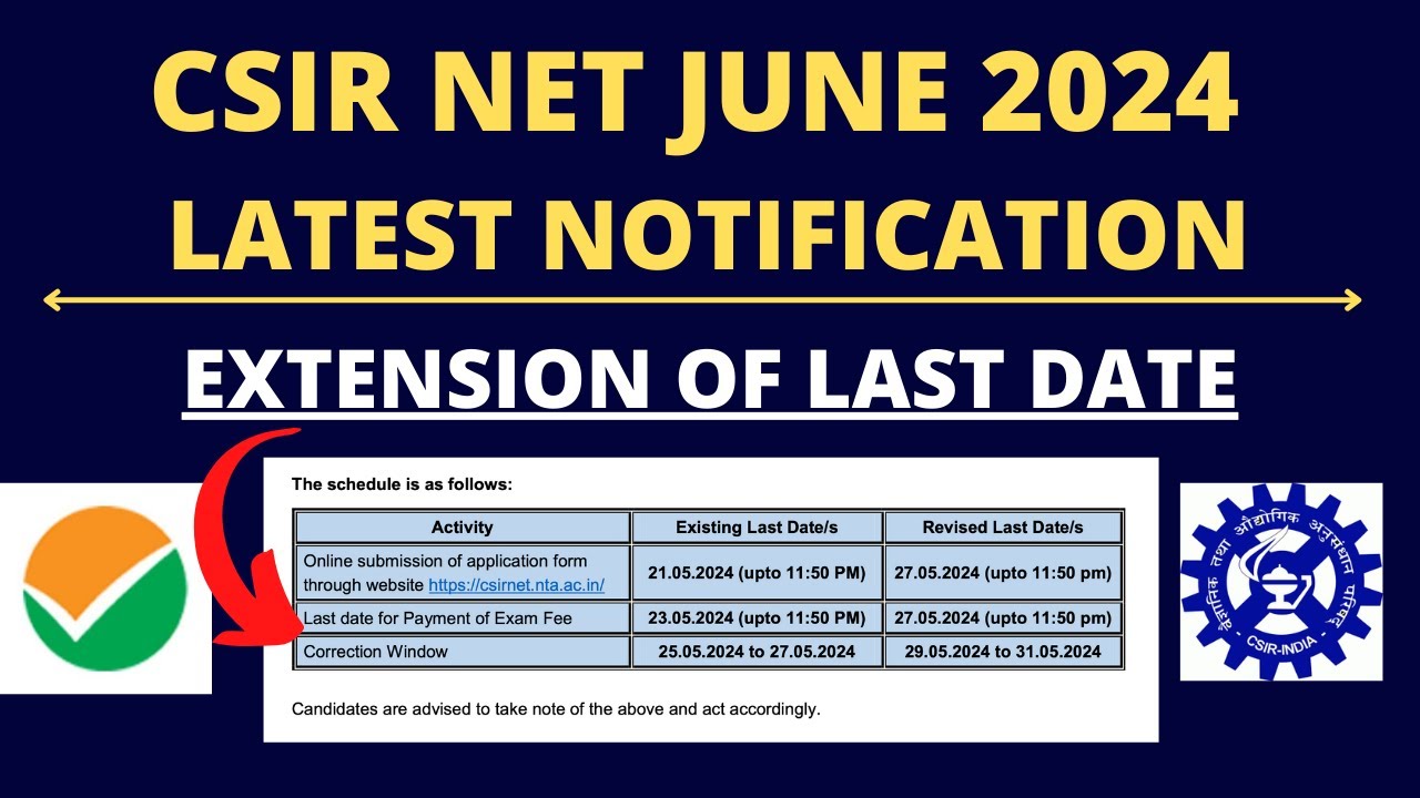 CSIR NET JUNE 2024 || EXTENSION OF LAST DATE FOR ONLINE APPLICATION ...