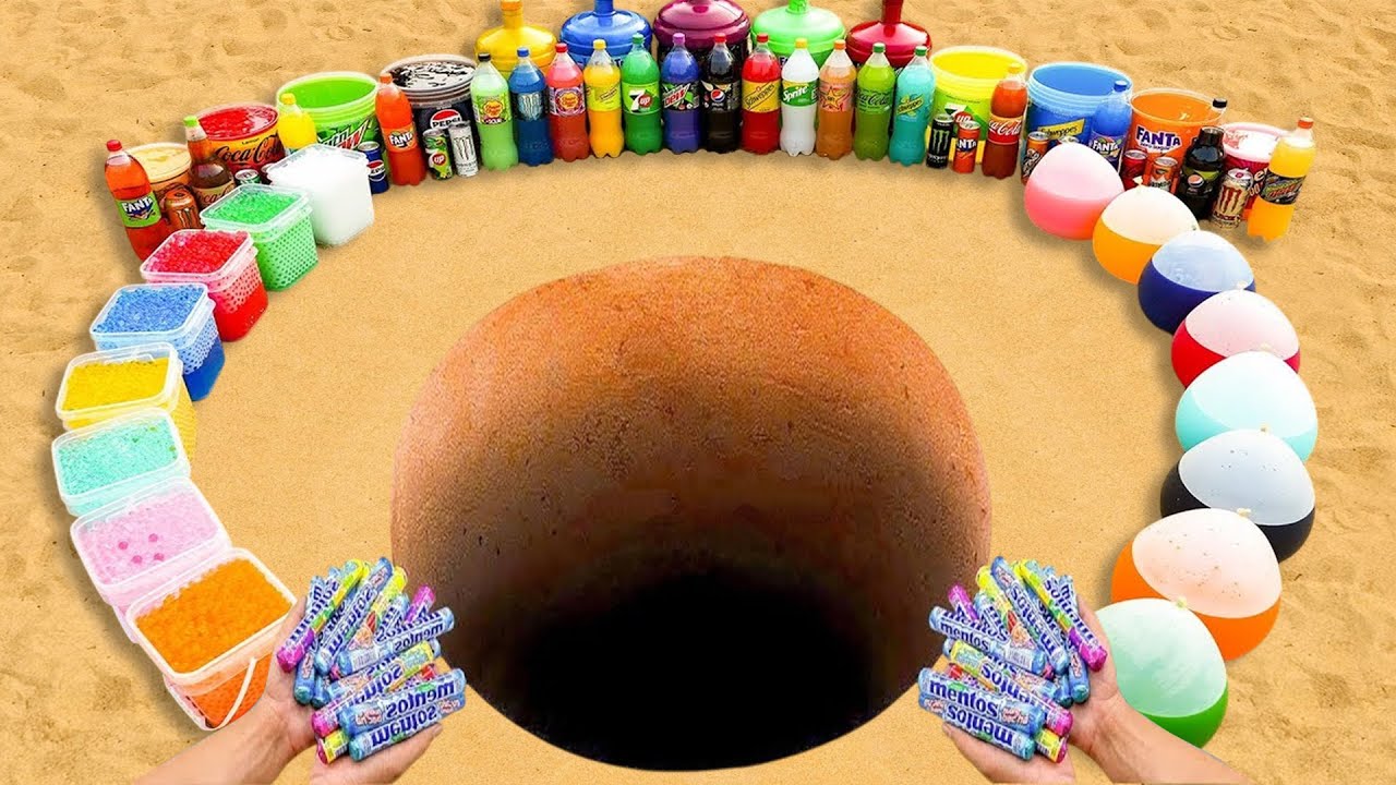 Big Toothpaste Eruption from Giant Balloons of Sodas, Orbeez, Mtn Dew, 7Up, Coca Cola vs Mentos