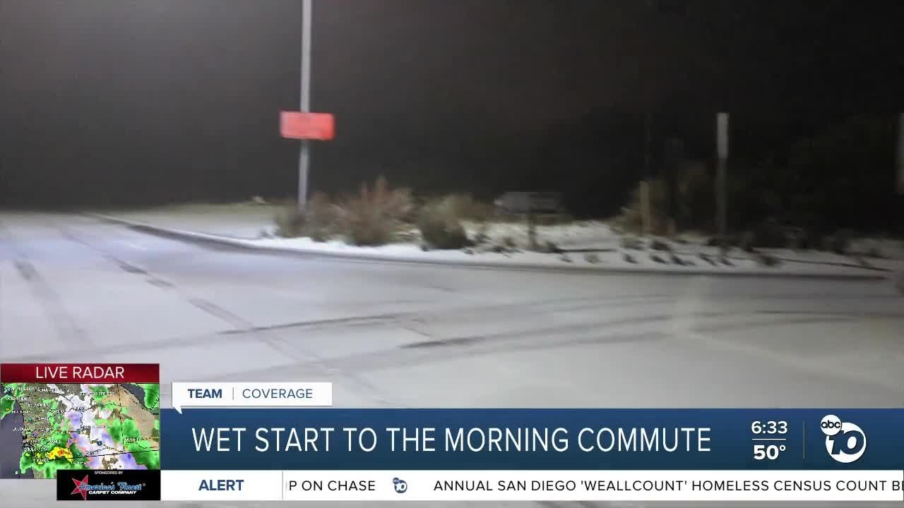 High winds, wet roads impact morning commute - YouTube