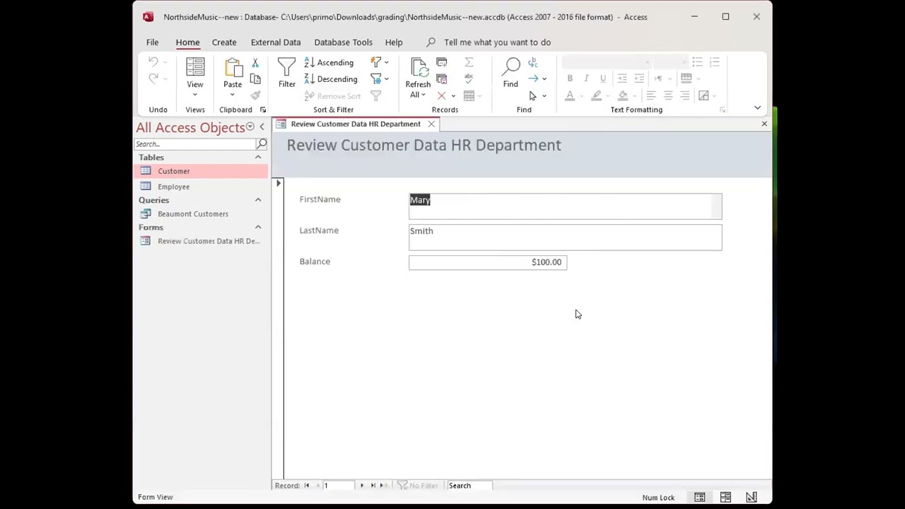 Creating a Form in Access