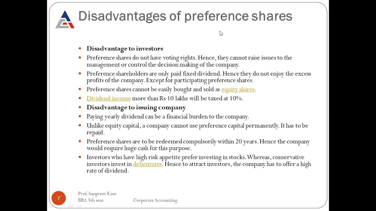 ADVANTAGES AND DISADVANTAGES OF PREFERENCE SHARES - YouTube