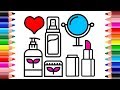 How to Draw Makeup Set for Girls | Lipstick, Mirror and Lotion | Coloring for Girls | Setoys